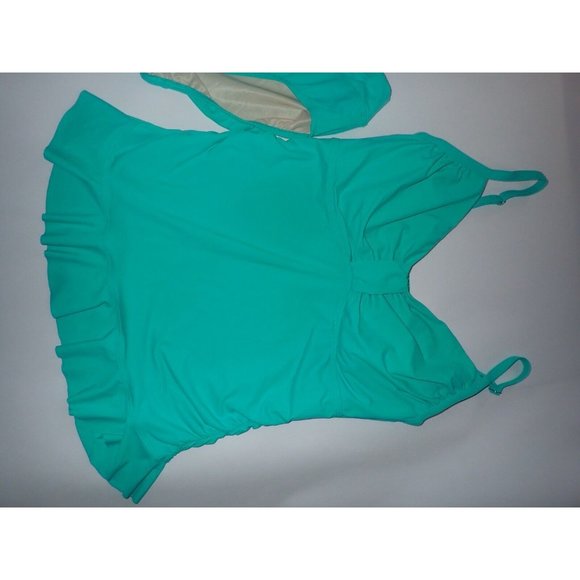Lands' End Womens 14 Tankini Top Swim Swimsuit Aqua Green Ruffle Underwire 2pc - Picture 3 of 9